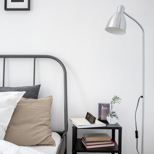 Bed, lamp and nightstand